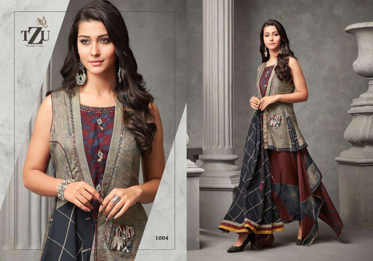 LAKSHITA BY TZU 1001 TO 1005 SERIES DESIGNER BEAUTIFUL STYLISH FANCY COLORFUL PARTY WEAR & OCCASIONAL WEAR TUSSAR SILK/MUSLIN GOWNS AT WHOLESALE PRICE