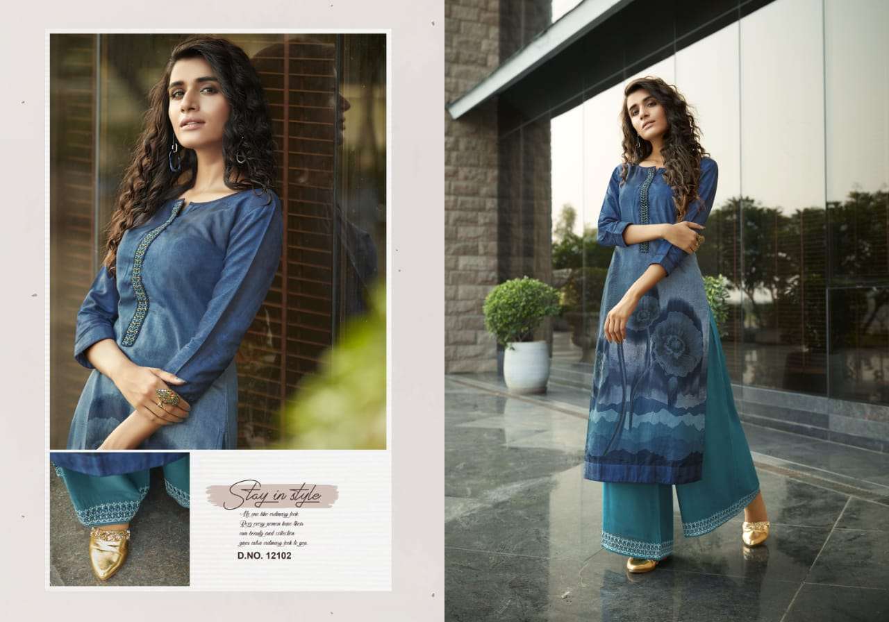 FASHION FIESTA VOL-4 BY KIVI 12101 TO 12108 SERIES BEAUTIFUL STYLISH FANCY COLORFUL CASUAL WEAR & ETHNIC WEAR & READY TO WEAR SILK PRINT KURTIS WITH BOTTOM AT WHOLESALE PRICE