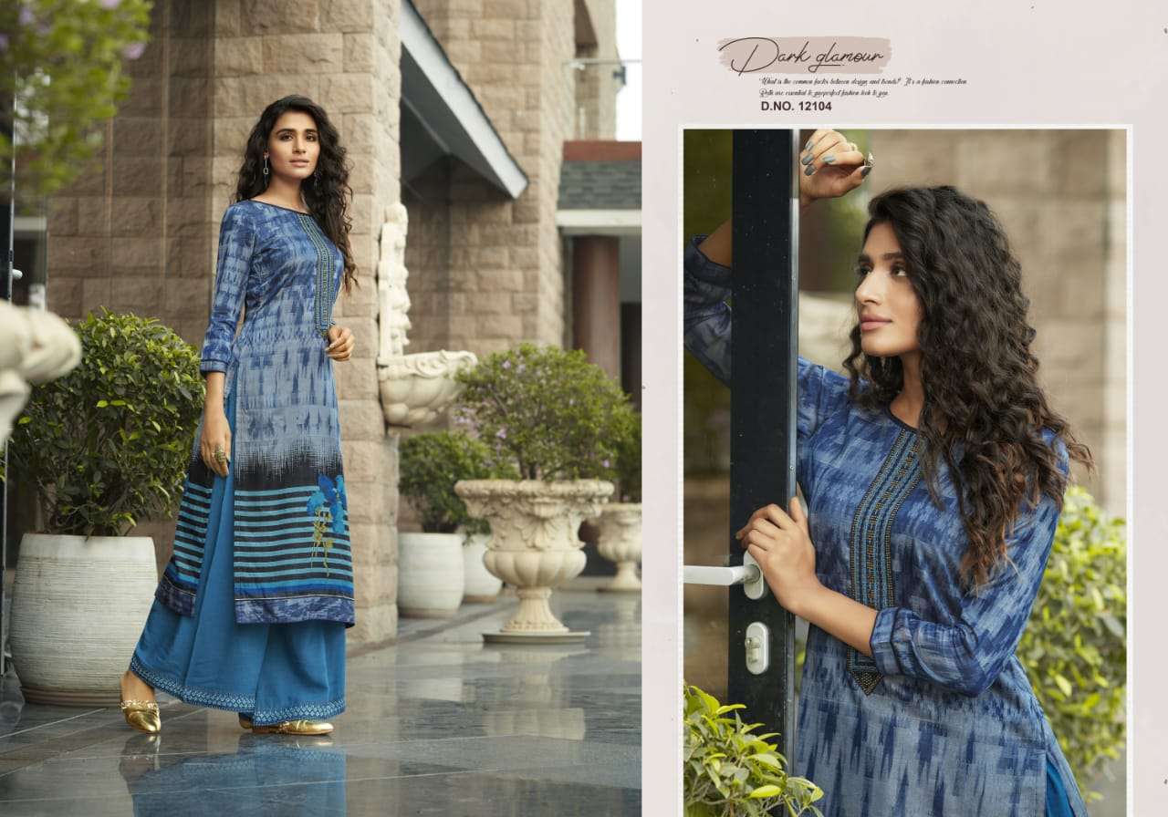 FASHION FIESTA VOL-4 BY KIVI 12101 TO 12108 SERIES BEAUTIFUL STYLISH FANCY COLORFUL CASUAL WEAR & ETHNIC WEAR & READY TO WEAR SILK PRINT KURTIS WITH BOTTOM AT WHOLESALE PRICE
