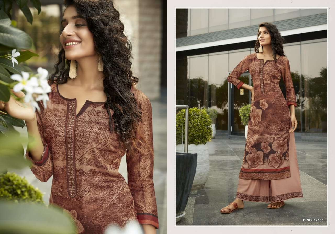 FASHION FIESTA VOL-4 BY KIVI 12101 TO 12108 SERIES BEAUTIFUL STYLISH FANCY COLORFUL CASUAL WEAR & ETHNIC WEAR & READY TO WEAR SILK PRINT KURTIS WITH BOTTOM AT WHOLESALE PRICE