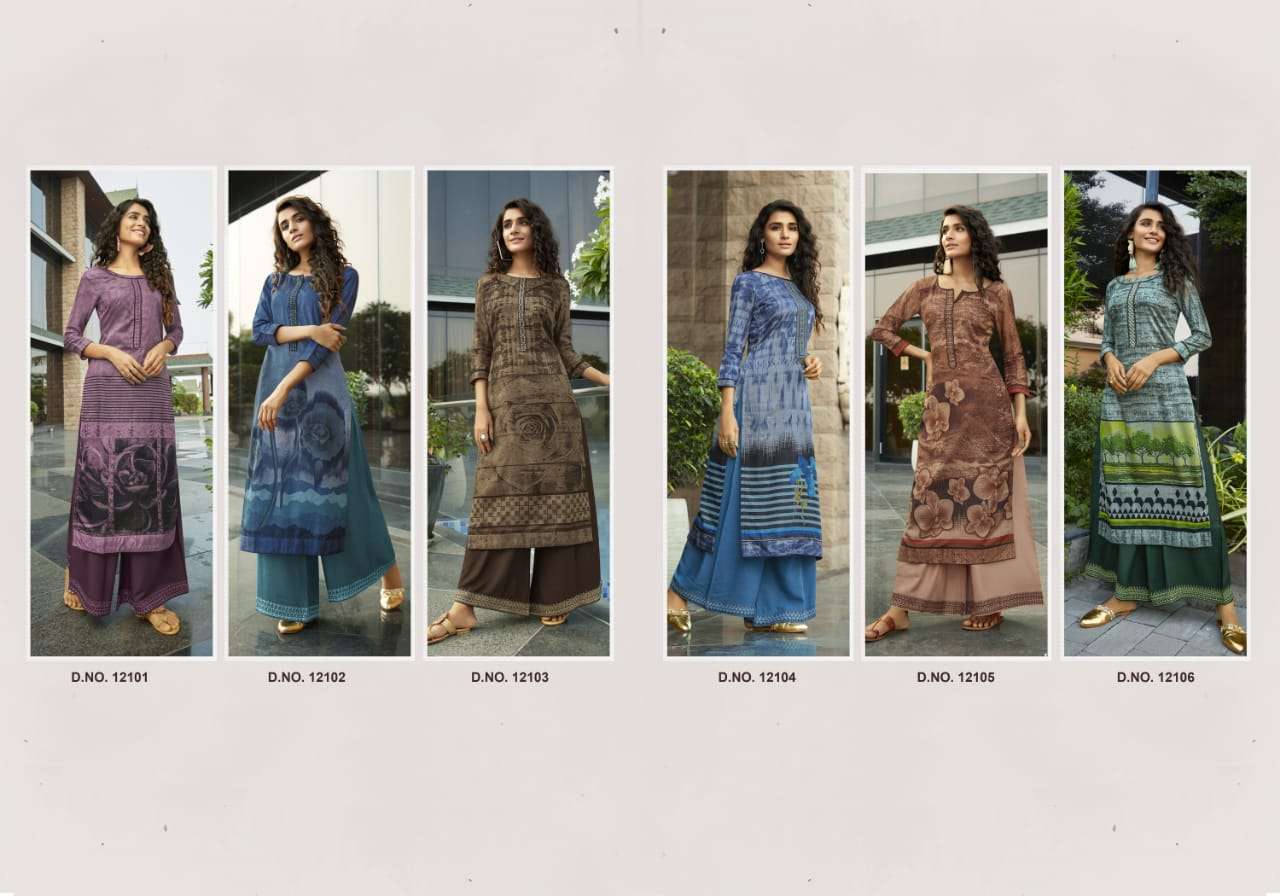 FASHION FIESTA VOL-4 BY KIVI 12101 TO 12108 SERIES BEAUTIFUL STYLISH FANCY COLORFUL CASUAL WEAR & ETHNIC WEAR & READY TO WEAR SILK PRINT KURTIS WITH BOTTOM AT WHOLESALE PRICE