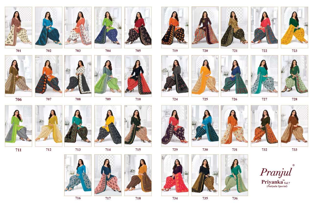 PRIYANKA VOL-7 BY PRANJUL 701 TO 740 SERIES BEAUTIFUL SUITS STYLISH FANCY COLORFUL CASUAL WEAR & ETHNIC WEAR PURE COTTON PRINTED DRESSES AT WHOLESALE PRICE