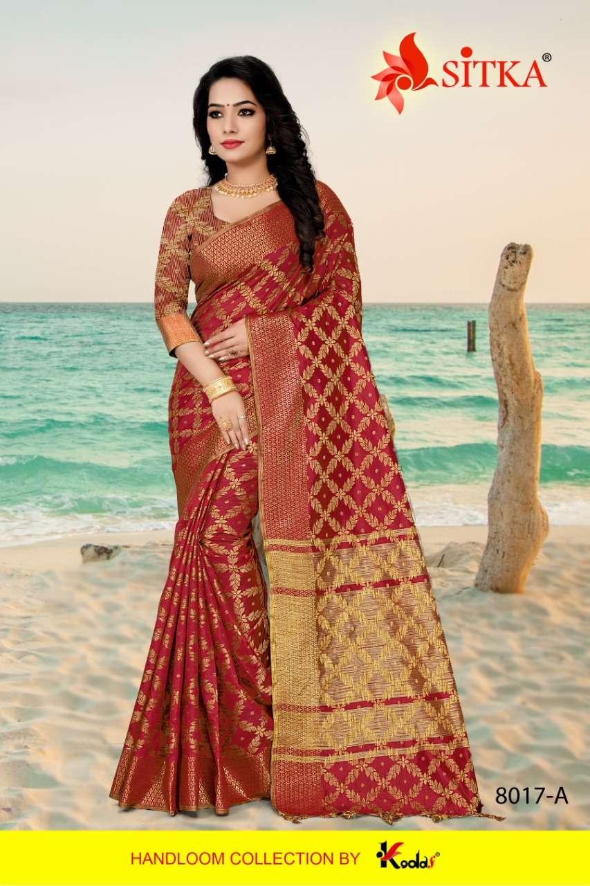SILENT 8017 BY SITKA 8017-A TO 8017-F SERIES INDIAN TRADITIONAL WEAR COLLECTION BEAUTIFUL STYLISH FANCY COLORFUL PARTY WEAR & OCCASIONAL WEAR SILK SAREES AT WHOLESALE PRICE