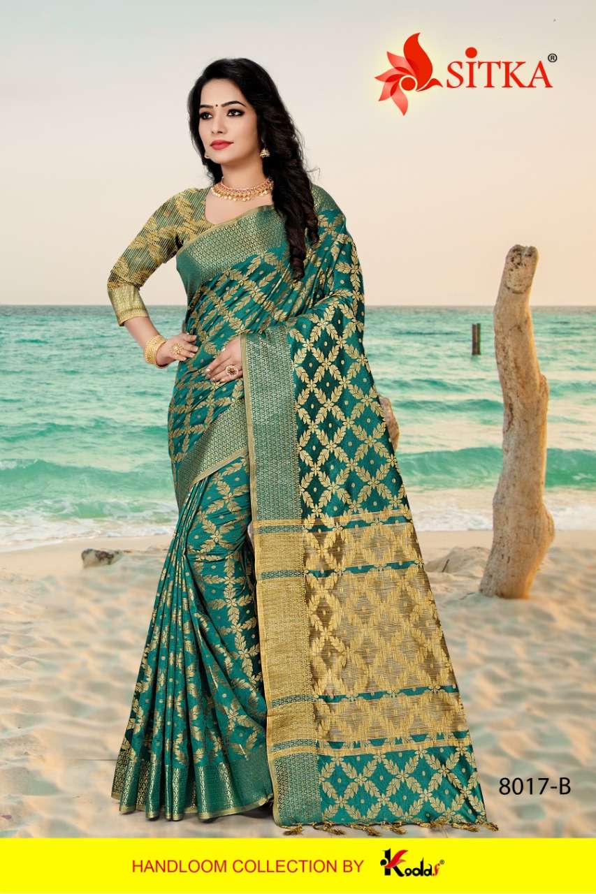 SILENT 8017 BY SITKA 8017-A TO 8017-F SERIES INDIAN TRADITIONAL WEAR COLLECTION BEAUTIFUL STYLISH FANCY COLORFUL PARTY WEAR & OCCASIONAL WEAR SILK SAREES AT WHOLESALE PRICE