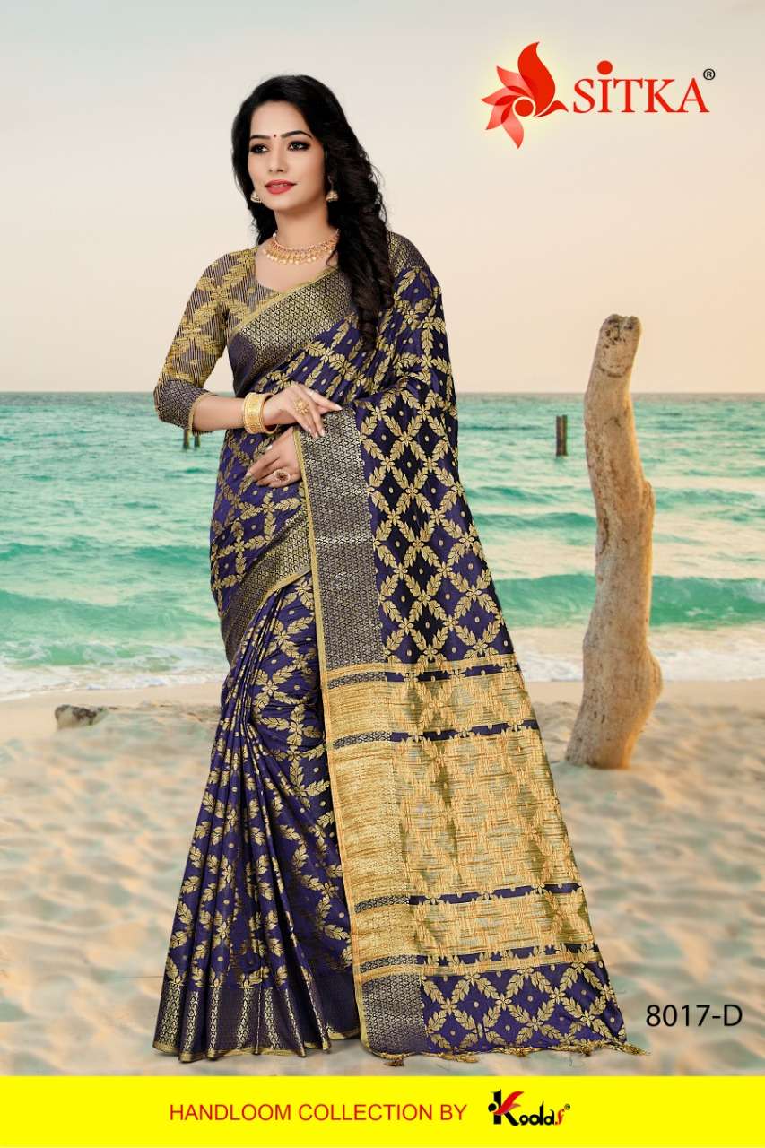 SILENT 8017 BY SITKA 8017-A TO 8017-F SERIES INDIAN TRADITIONAL WEAR COLLECTION BEAUTIFUL STYLISH FANCY COLORFUL PARTY WEAR & OCCASIONAL WEAR SILK SAREES AT WHOLESALE PRICE