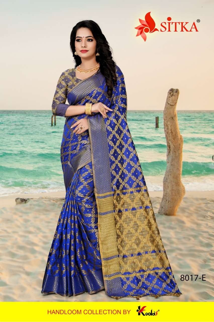 SILENT 8017 BY SITKA 8017-A TO 8017-F SERIES INDIAN TRADITIONAL WEAR COLLECTION BEAUTIFUL STYLISH FANCY COLORFUL PARTY WEAR & OCCASIONAL WEAR SILK SAREES AT WHOLESALE PRICE
