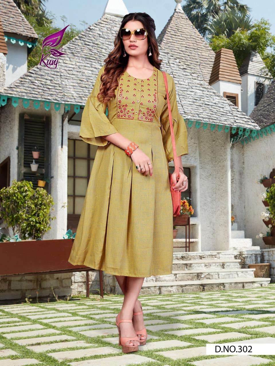 FLORET VOL-3 BY KUNJ 301 TO 310 SERIES BEAUTIFUL STYLISH FANCY COLORFUL CASUAL WEAR & ETHNIC WEAR & READY TO WEAR HEAVY RAYON EMBROIDERED KURTIS AT WHOLESALE PRICE
