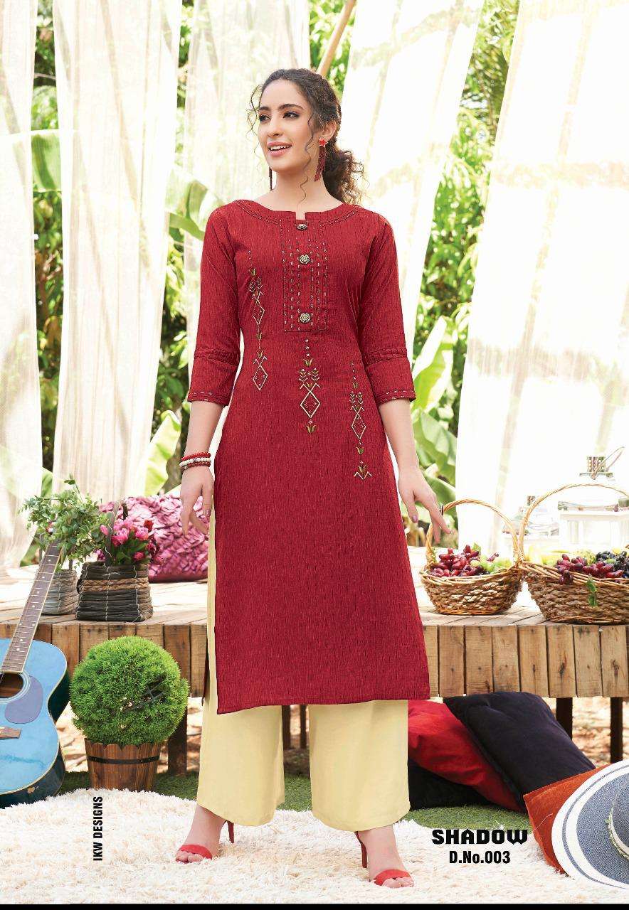 SHADOW VOL-1 BY IKW 001 TO 008 SERIES STYLISH FANCY BEAUTIFUL COLORFUL CASUAL WEAR & ETHNIC WEAR RAYON WEAVED KURTIS AT WHOLESALE PRICE