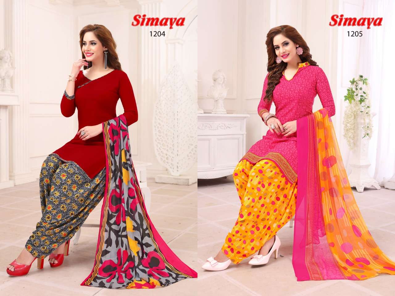 SIMAYA VOL-9 BY VISHNU PRINTS 1201 TO 1216 SERIES BEAUTIFUL SUITS STYLISH FANCY COLORFUL PARTY WEAR & OCCASIONAL WEAR LEYON PRINTED DRESSES AT WHOLESALE PRICE