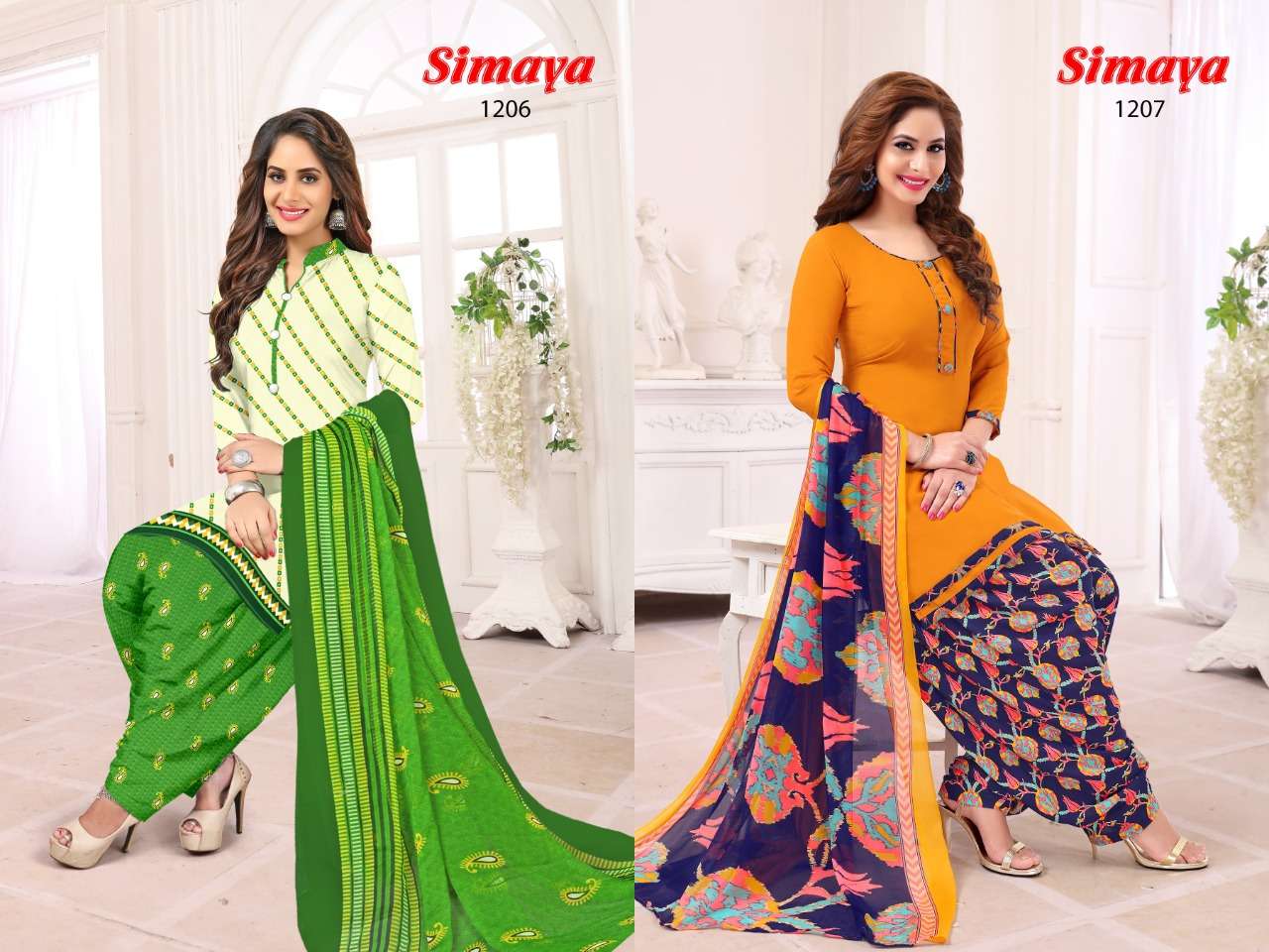 SIMAYA VOL-9 BY VISHNU PRINTS 1201 TO 1216 SERIES BEAUTIFUL SUITS STYLISH FANCY COLORFUL PARTY WEAR & OCCASIONAL WEAR LEYON PRINTED DRESSES AT WHOLESALE PRICE