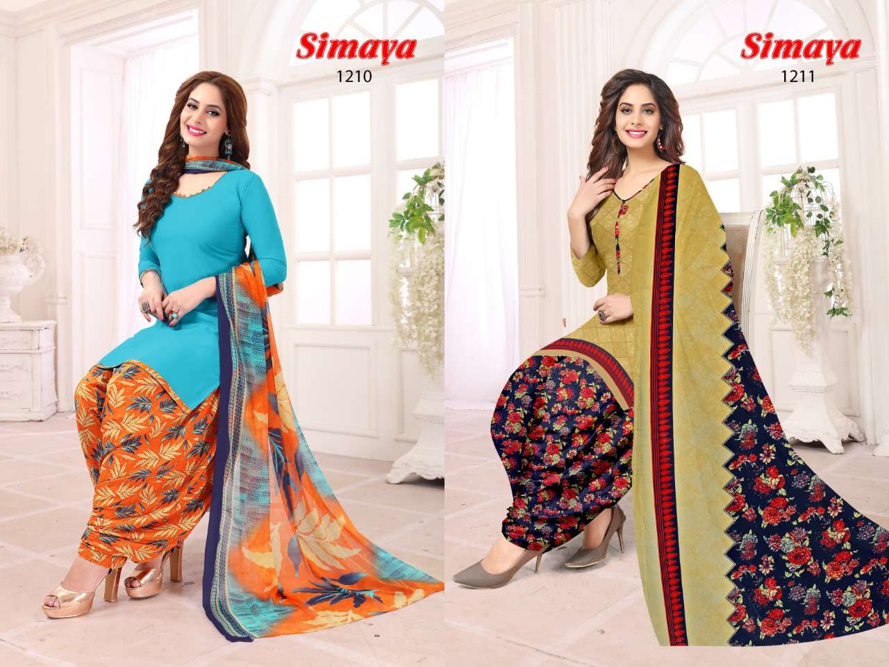 SIMAYA VOL-9 BY VISHNU PRINTS 1201 TO 1216 SERIES BEAUTIFUL SUITS STYLISH FANCY COLORFUL PARTY WEAR & OCCASIONAL WEAR LEYON PRINTED DRESSES AT WHOLESALE PRICE