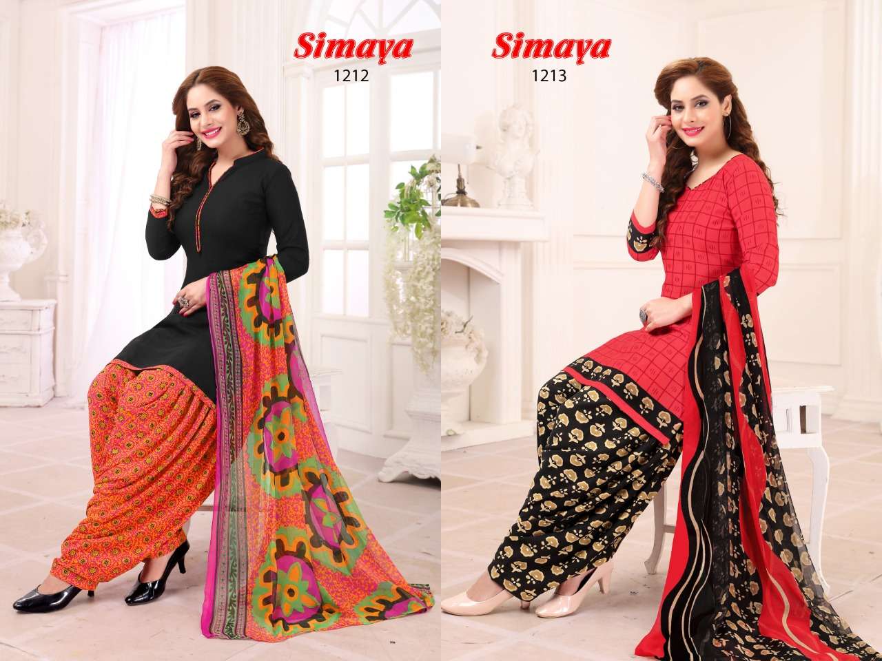 SIMAYA VOL-9 BY VISHNU PRINTS 1201 TO 1216 SERIES BEAUTIFUL SUITS STYLISH FANCY COLORFUL PARTY WEAR & OCCASIONAL WEAR LEYON PRINTED DRESSES AT WHOLESALE PRICE
