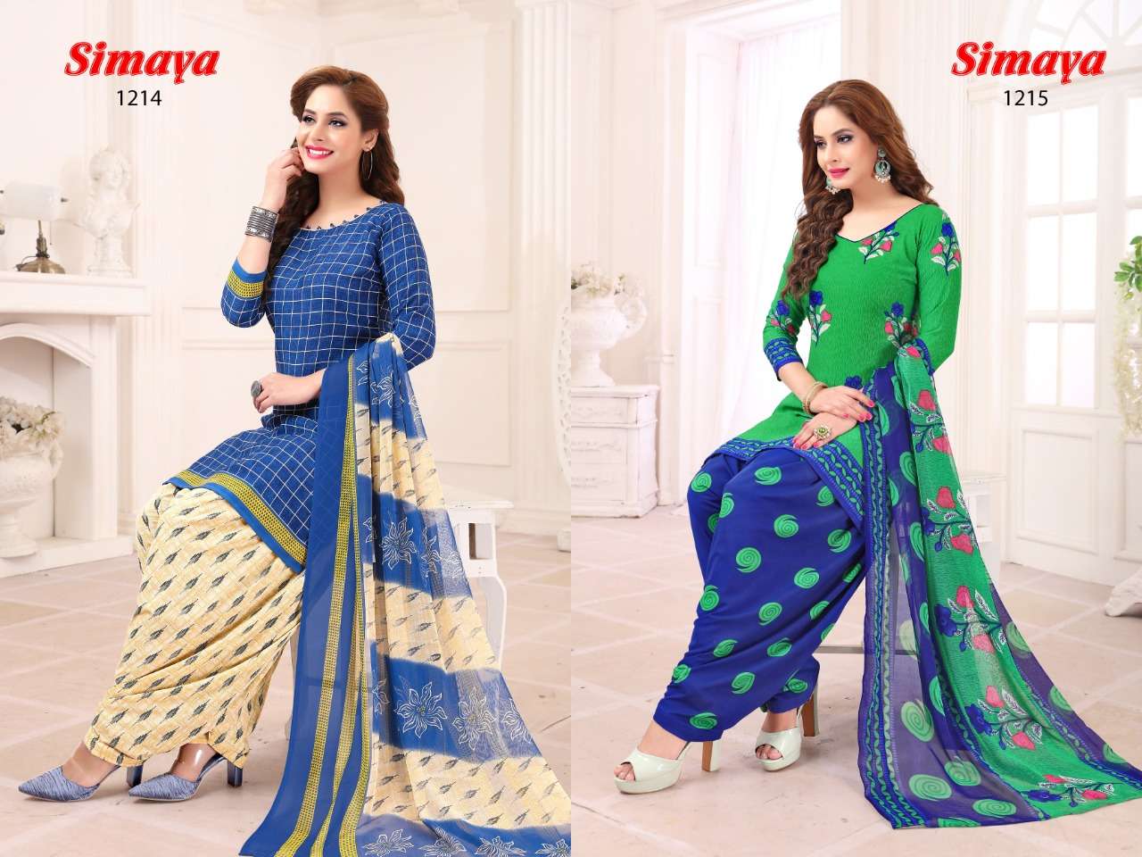SIMAYA VOL-9 BY VISHNU PRINTS 1201 TO 1216 SERIES BEAUTIFUL SUITS STYLISH FANCY COLORFUL PARTY WEAR & OCCASIONAL WEAR LEYON PRINTED DRESSES AT WHOLESALE PRICE