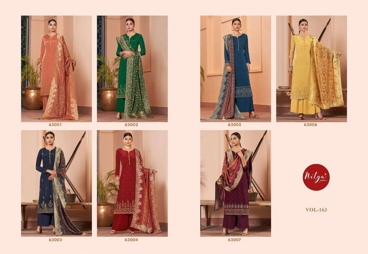 Nitya Vol-163 By Lt Fabrics 63001 To 63007 Series Designer Suits Beautiful Fancy Colorful Stylish Party Wear & Ethnic Wear Natural Crepe With Embroidery Dresses At Wholesale Price