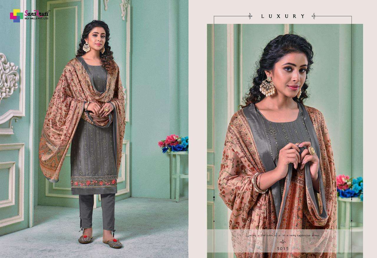 SAFRON BY SANSKRUTI SILK MILLS 5012 TO 5017 SERIES BEAUTIFUL SUITS COLORFUL STYLISH FANCY CASUAL WEAR & ETHNIC WEAR PURE JAM SILK WITH EMBROIDERY DRESSES AT WHOLESALE PRICE