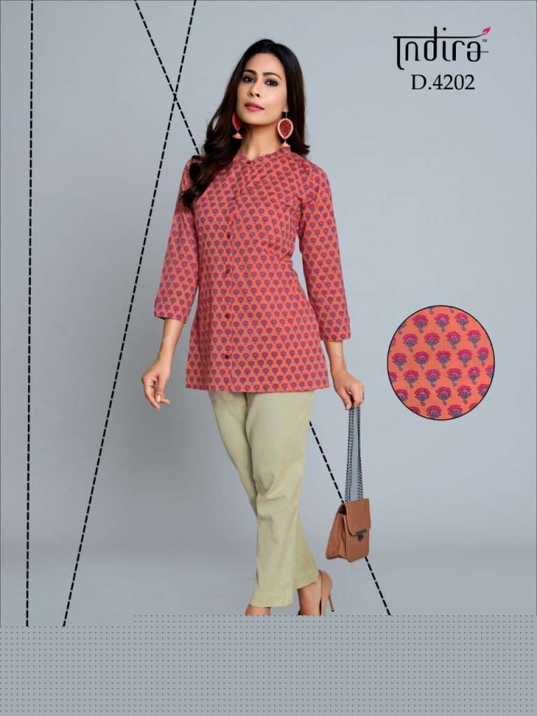 KAMEEZ VOL-2 BY INDIRA 4201 TO 4210 SERIES BEAUTIFUL COLORFUL STYLISH FANCY CASUAL WEAR & READY TO WEAR PURE JAIPURI CAMBRIC COTTON TOPS AT WHOLESALE PRICE