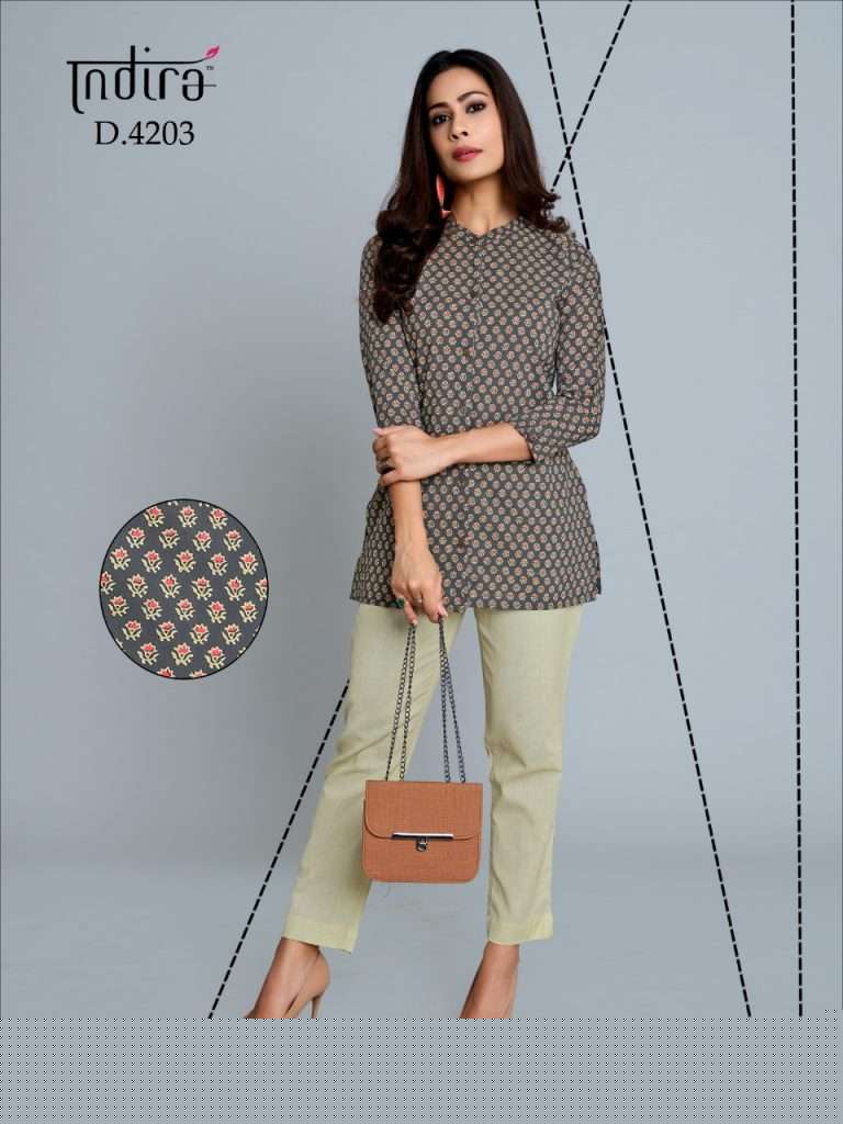 KAMEEZ VOL-2 BY INDIRA 4201 TO 4210 SERIES BEAUTIFUL COLORFUL STYLISH FANCY CASUAL WEAR & READY TO WEAR PURE JAIPURI CAMBRIC COTTON TOPS AT WHOLESALE PRICE