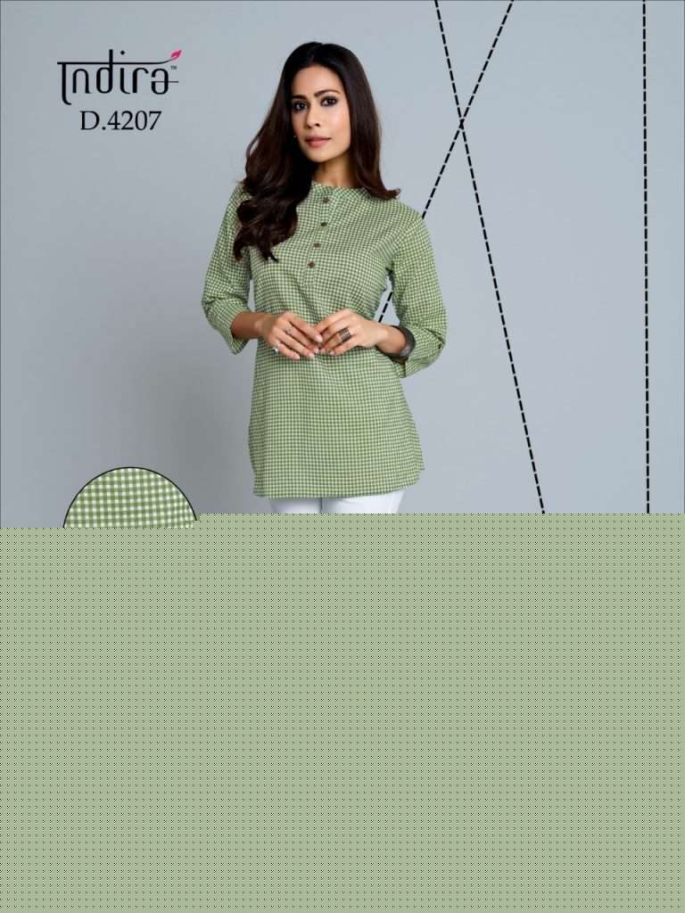 KAMEEZ VOL-2 BY INDIRA 4201 TO 4210 SERIES BEAUTIFUL COLORFUL STYLISH FANCY CASUAL WEAR & READY TO WEAR PURE JAIPURI CAMBRIC COTTON TOPS AT WHOLESALE PRICE