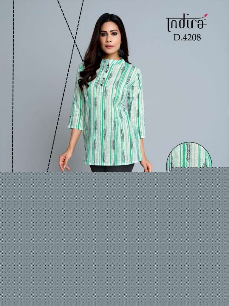 KAMEEZ VOL-2 BY INDIRA 4201 TO 4210 SERIES BEAUTIFUL COLORFUL STYLISH FANCY CASUAL WEAR & READY TO WEAR PURE JAIPURI CAMBRIC COTTON TOPS AT WHOLESALE PRICE