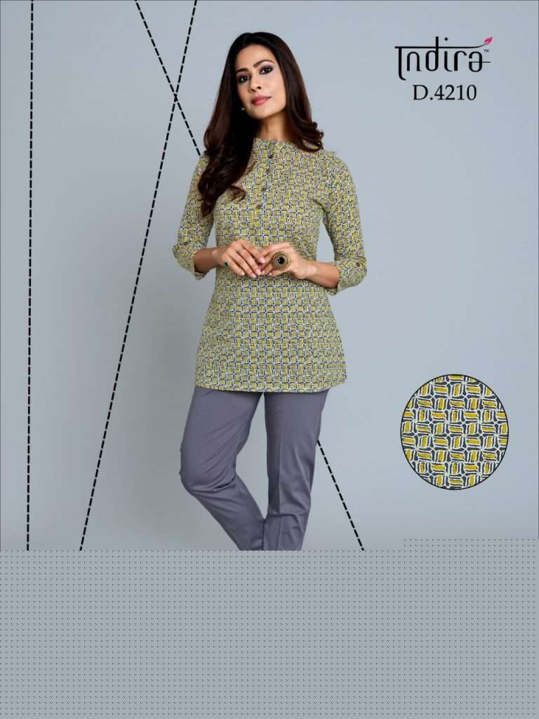 KAMEEZ VOL-2 BY INDIRA 4201 TO 4210 SERIES BEAUTIFUL COLORFUL STYLISH FANCY CASUAL WEAR & READY TO WEAR PURE JAIPURI CAMBRIC COTTON TOPS AT WHOLESALE PRICE
