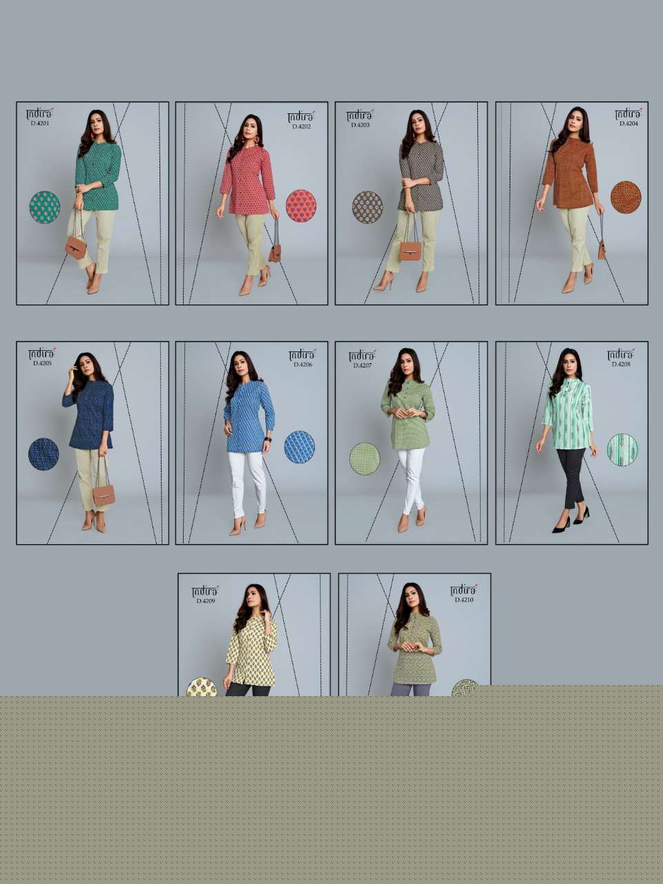 KAMEEZ VOL-2 BY INDIRA 4201 TO 4210 SERIES BEAUTIFUL COLORFUL STYLISH FANCY CASUAL WEAR & READY TO WEAR PURE JAIPURI CAMBRIC COTTON TOPS AT WHOLESALE PRICE