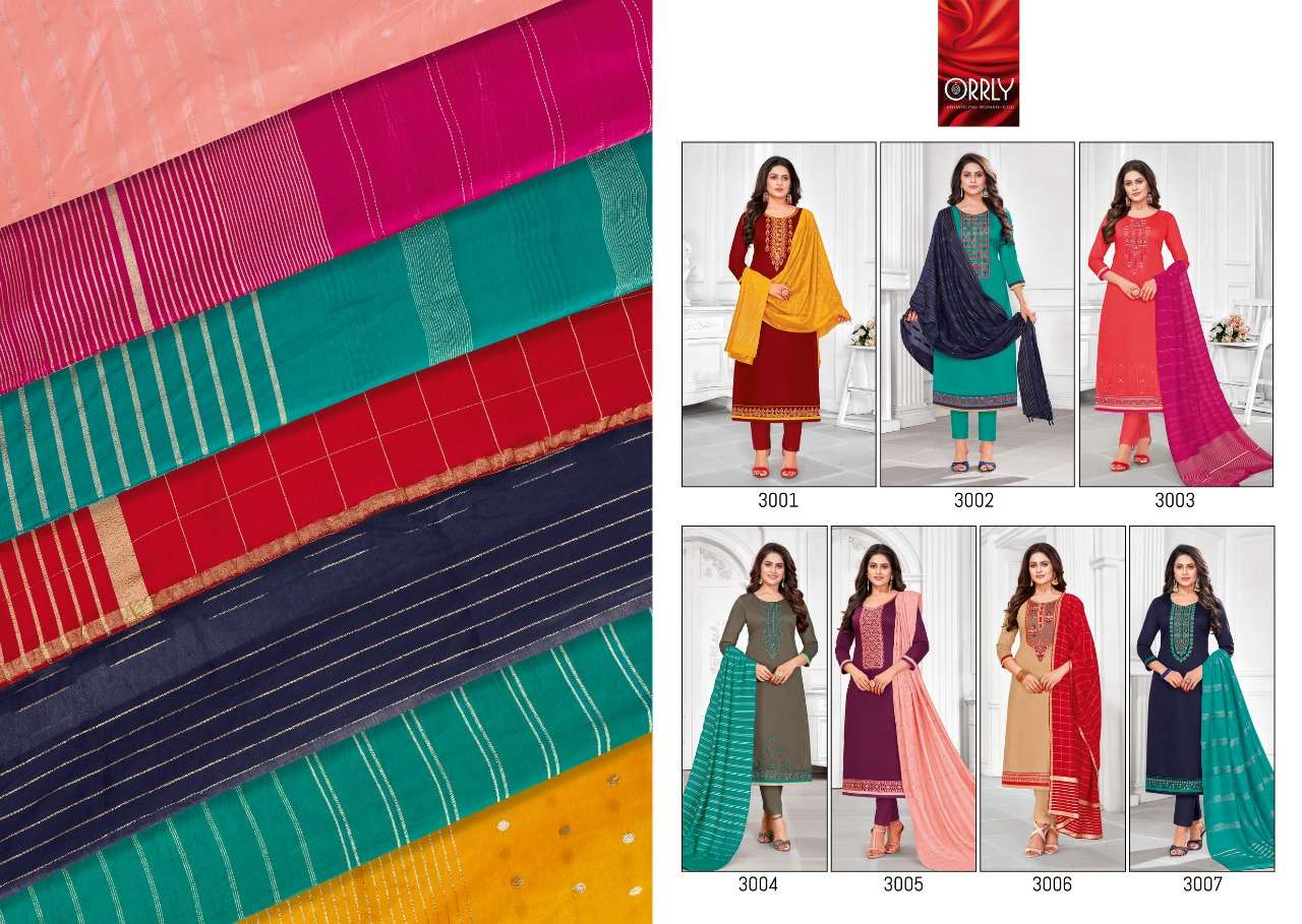 HIRAYA BY ORRLY 3001 TO 3007 SERIES DESIGNER SUITS BEAUTIFUL FANCY COLORFUL STYLISH PARTY WEAR & OCCASIONAL WEAR JAM COTTON EMBROIDERED DRESSES AT WHOLESALE PRICE