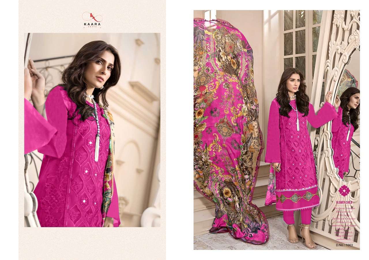MAHE NOOR GOLD BY KAARA SUITS 1001 TO 1004 SERIES DESIGNER PAKISTANI SUITS BEAUTIFUL STYLISH FANCY COLORFUL PARTY WEAR & OCCASIONAL WEAR PURE COTTON EMBROIDERY DRESSES AT WHOLESALE PRICE