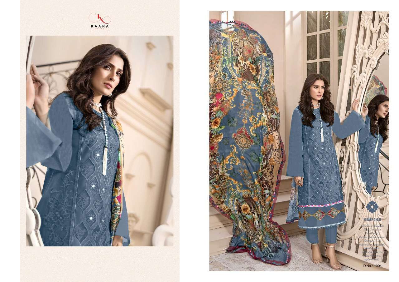 MAHE NOOR GOLD BY KAARA SUITS 1001 TO 1004 SERIES DESIGNER PAKISTANI SUITS BEAUTIFUL STYLISH FANCY COLORFUL PARTY WEAR & OCCASIONAL WEAR PURE COTTON EMBROIDERY DRESSES AT WHOLESALE PRICE
