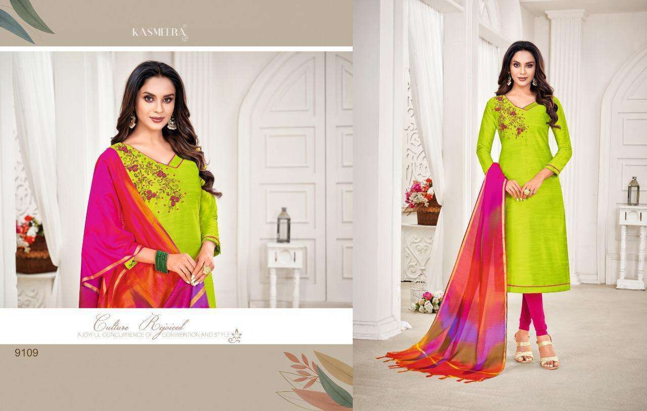RASLEELA VOL-8 BY KASMEERA 9108 TO 9119 SERIES DESIGNER SUITS BEAUTIFUL FANCY COLORFUL STYLISH PARTY WEAR & OCCASIONAL WEAR LENG SLUB HANDWORK DRESSES AT WHOLESALE PRICE