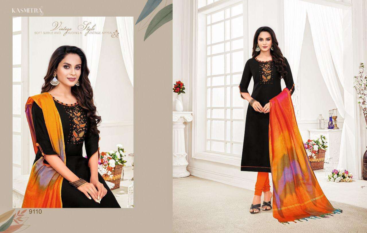 RASLEELA VOL-8 BY KASMEERA 9108 TO 9119 SERIES DESIGNER SUITS BEAUTIFUL FANCY COLORFUL STYLISH PARTY WEAR & OCCASIONAL WEAR LENG SLUB HANDWORK DRESSES AT WHOLESALE PRICE