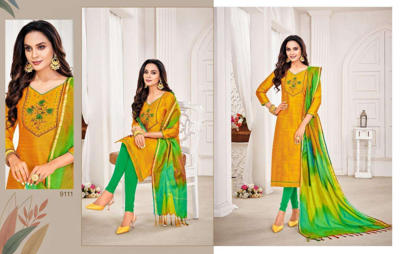 RASLEELA VOL-8 BY KASMEERA 9108 TO 9119 SERIES DESIGNER SUITS BEAUTIFUL FANCY COLORFUL STYLISH PARTY WEAR & OCCASIONAL WEAR LENG SLUB HANDWORK DRESSES AT WHOLESALE PRICE