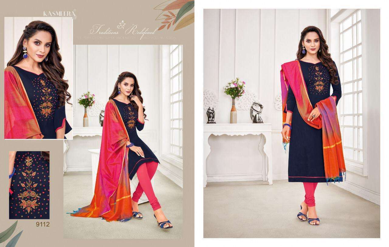 RASLEELA VOL-8 BY KASMEERA 9108 TO 9119 SERIES DESIGNER SUITS BEAUTIFUL FANCY COLORFUL STYLISH PARTY WEAR & OCCASIONAL WEAR LENG SLUB HANDWORK DRESSES AT WHOLESALE PRICE