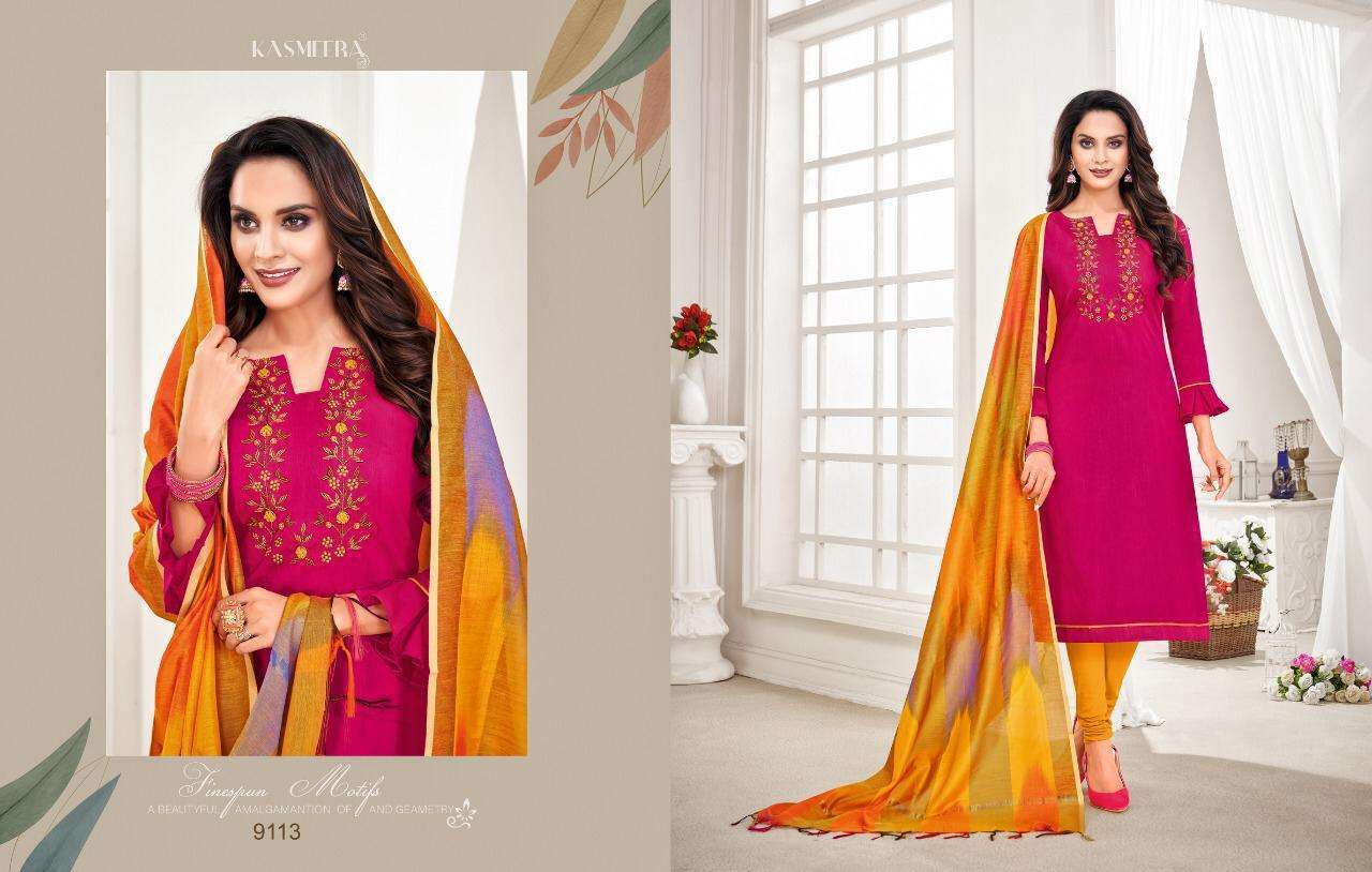 RASLEELA VOL-8 BY KASMEERA 9108 TO 9119 SERIES DESIGNER SUITS BEAUTIFUL FANCY COLORFUL STYLISH PARTY WEAR & OCCASIONAL WEAR LENG SLUB HANDWORK DRESSES AT WHOLESALE PRICE
