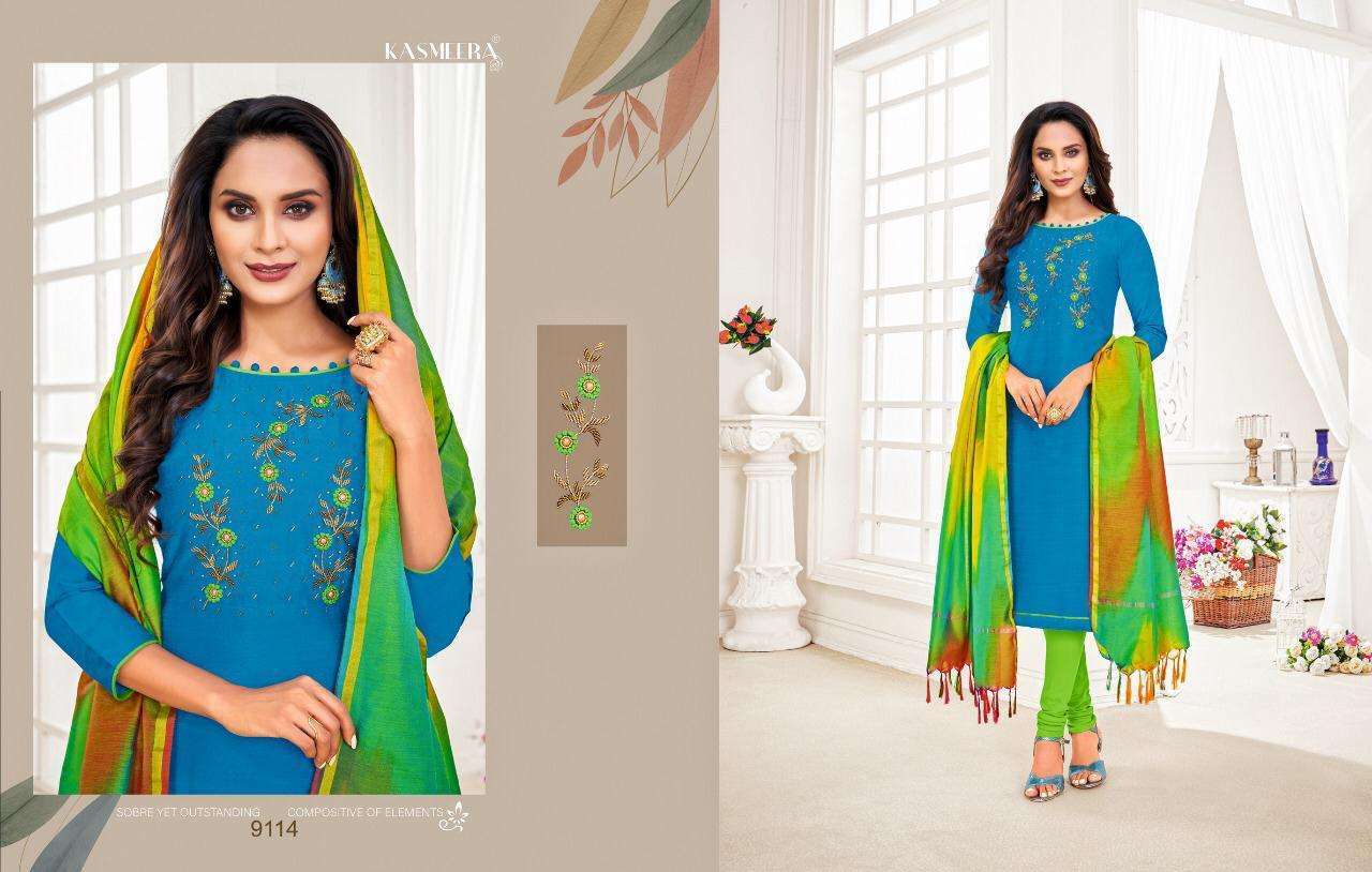 RASLEELA VOL-8 BY KASMEERA 9108 TO 9119 SERIES DESIGNER SUITS BEAUTIFUL FANCY COLORFUL STYLISH PARTY WEAR & OCCASIONAL WEAR LENG SLUB HANDWORK DRESSES AT WHOLESALE PRICE