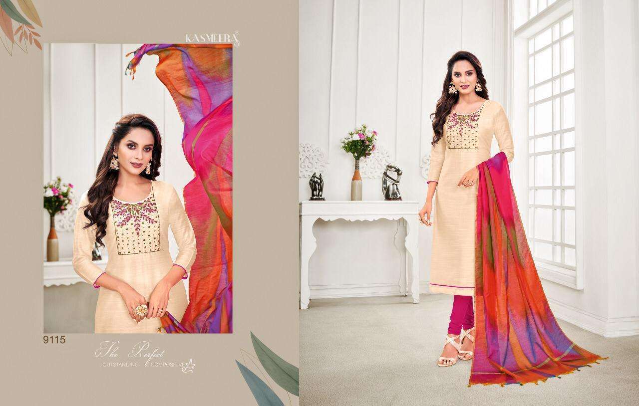 RASLEELA VOL-8 BY KASMEERA 9108 TO 9119 SERIES DESIGNER SUITS BEAUTIFUL FANCY COLORFUL STYLISH PARTY WEAR & OCCASIONAL WEAR LENG SLUB HANDWORK DRESSES AT WHOLESALE PRICE