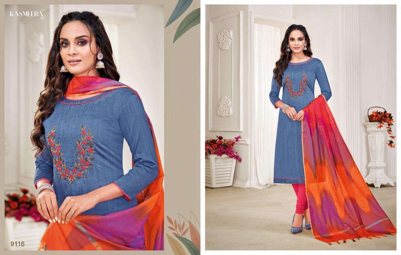 RASLEELA VOL-8 BY KASMEERA 9108 TO 9119 SERIES DESIGNER SUITS BEAUTIFUL FANCY COLORFUL STYLISH PARTY WEAR & OCCASIONAL WEAR LENG SLUB HANDWORK DRESSES AT WHOLESALE PRICE