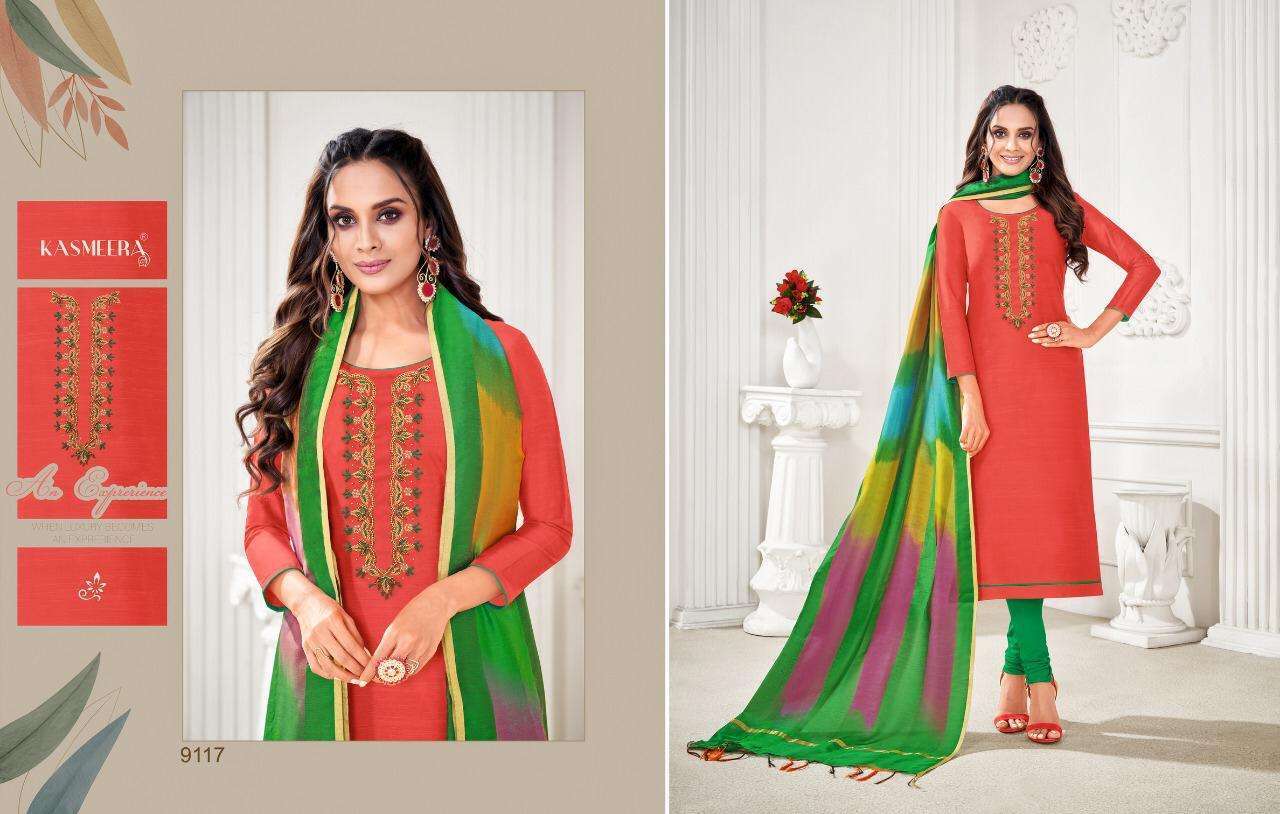 RASLEELA VOL-8 BY KASMEERA 9108 TO 9119 SERIES DESIGNER SUITS BEAUTIFUL FANCY COLORFUL STYLISH PARTY WEAR & OCCASIONAL WEAR LENG SLUB HANDWORK DRESSES AT WHOLESALE PRICE