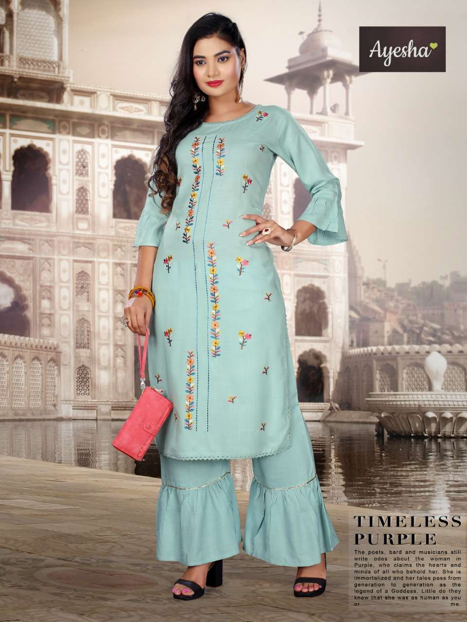 TAJMHEL BY AYESHA 01 TO 08 SERIES BEAUTIFUL STYLISH FANCY COLORFUL CASUAL WEAR & ETHNIC WEAR & READY TO WEAR RAYON SLUB KURTIS WITH BOTTOM AT WHOLESALE PRICE