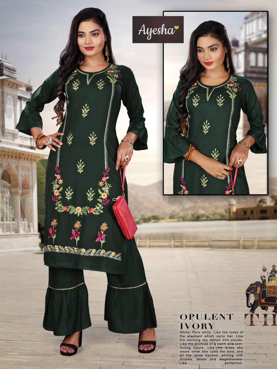 TAJMHEL BY AYESHA 01 TO 08 SERIES BEAUTIFUL STYLISH FANCY COLORFUL CASUAL WEAR & ETHNIC WEAR & READY TO WEAR RAYON SLUB KURTIS WITH BOTTOM AT WHOLESALE PRICE