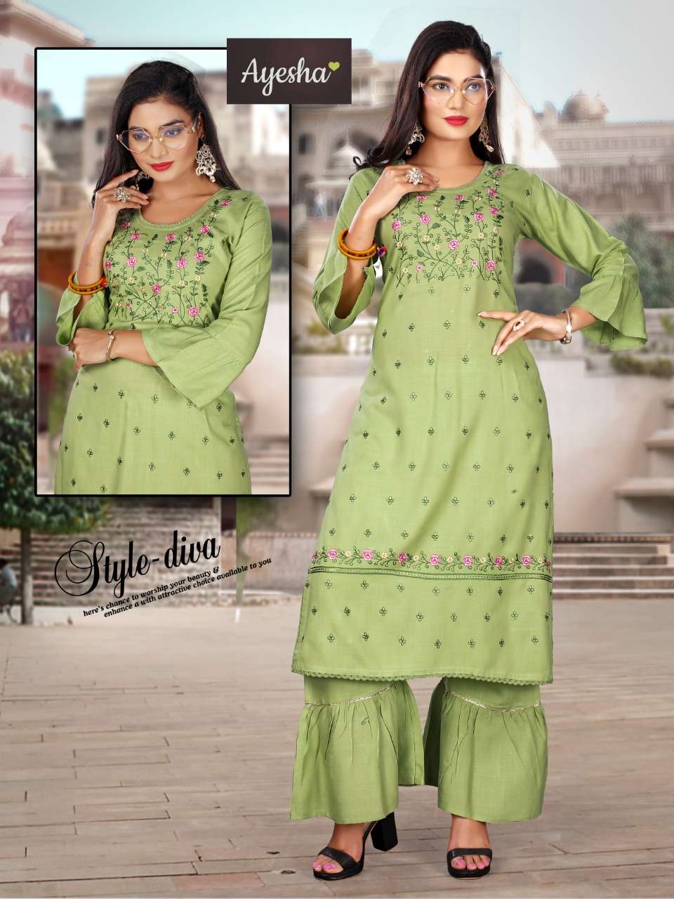 TAJMHEL BY AYESHA 01 TO 08 SERIES BEAUTIFUL STYLISH FANCY COLORFUL CASUAL WEAR & ETHNIC WEAR & READY TO WEAR RAYON SLUB KURTIS WITH BOTTOM AT WHOLESALE PRICE