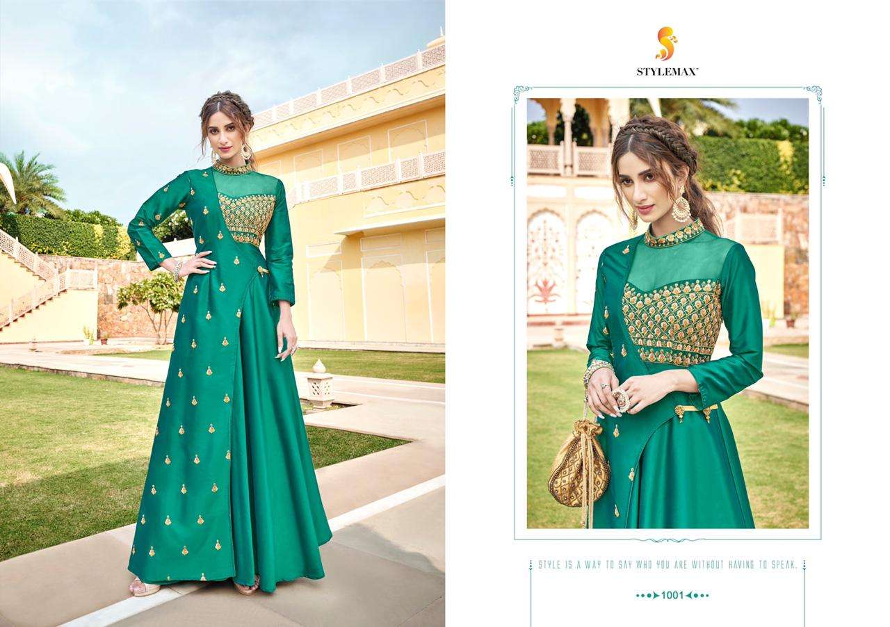 ALMIRAH VOL-5 BY STYLEMAX 1001 TO 1006 SERIES BEAUTIFUL BEAUTIFUL STYLISH FANCY COLORFUL CASUAL WEAR & ETHNIC WEAR READY TO WEAR HEAVY SOFT SILK EMBROIDERED GOWNS AT WHOLESALE PRICE