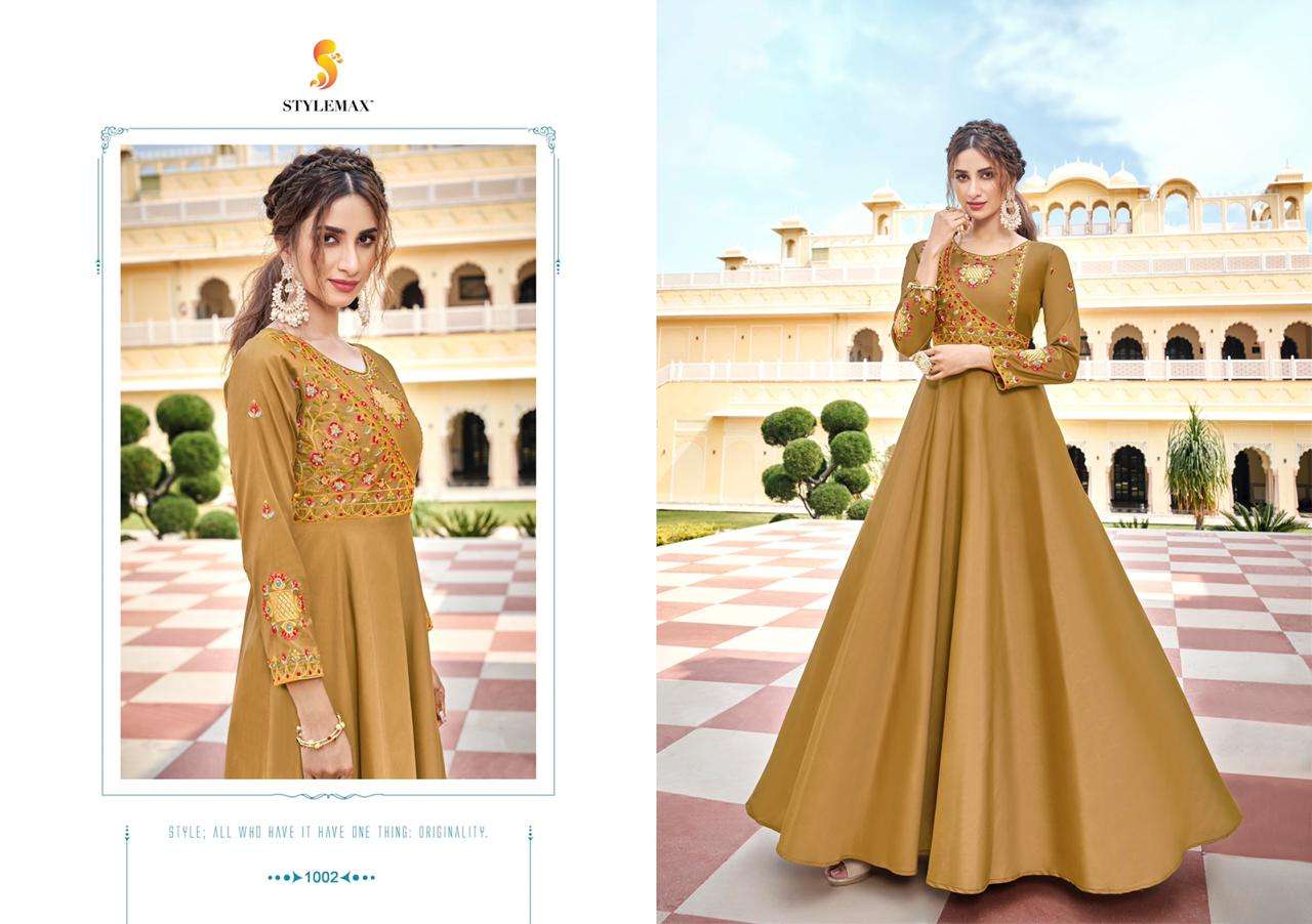 ALMIRAH VOL-5 BY STYLEMAX 1001 TO 1006 SERIES BEAUTIFUL BEAUTIFUL STYLISH FANCY COLORFUL CASUAL WEAR & ETHNIC WEAR READY TO WEAR HEAVY SOFT SILK EMBROIDERED GOWNS AT WHOLESALE PRICE