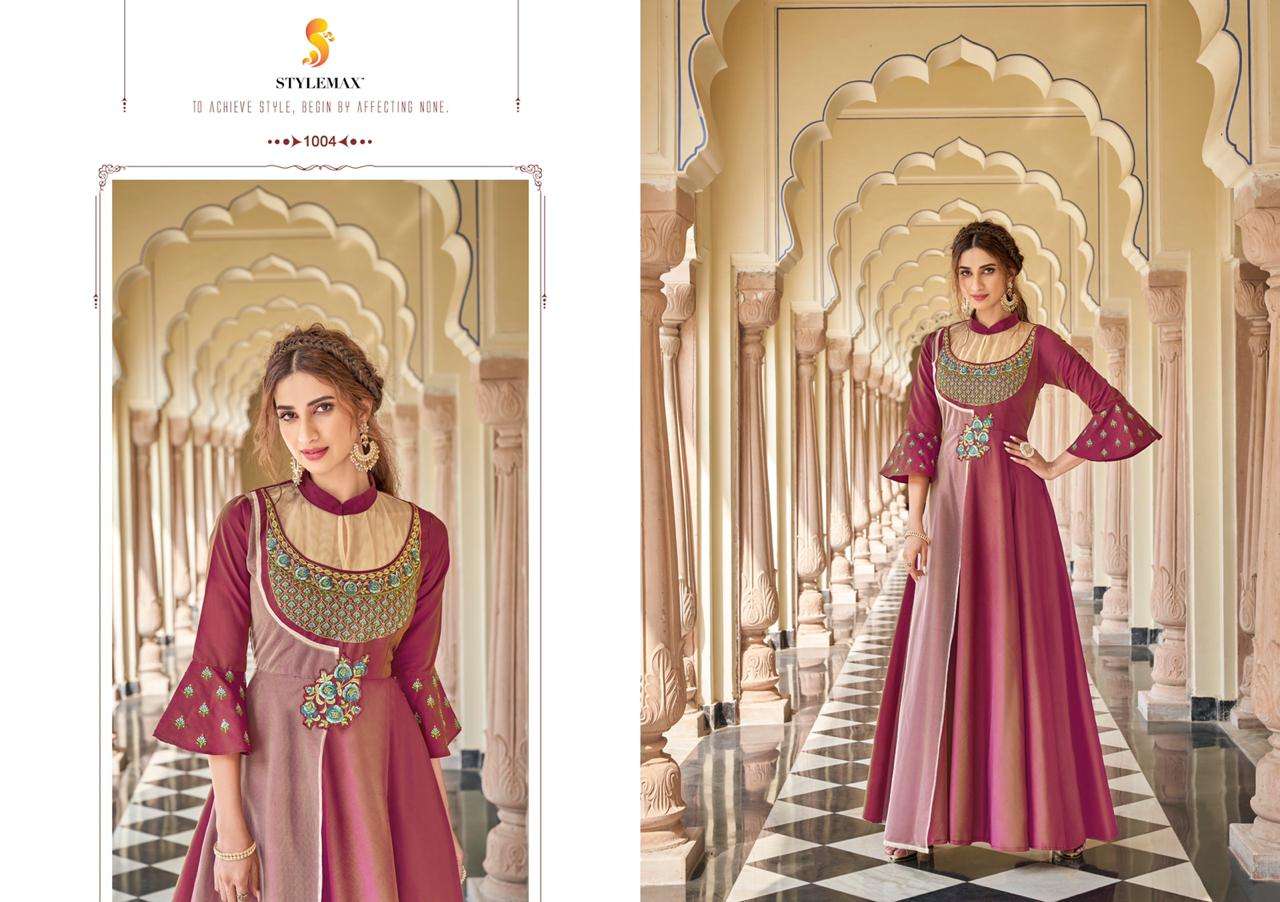 ALMIRAH VOL-5 BY STYLEMAX 1001 TO 1006 SERIES BEAUTIFUL BEAUTIFUL STYLISH FANCY COLORFUL CASUAL WEAR & ETHNIC WEAR READY TO WEAR HEAVY SOFT SILK EMBROIDERED GOWNS AT WHOLESALE PRICE