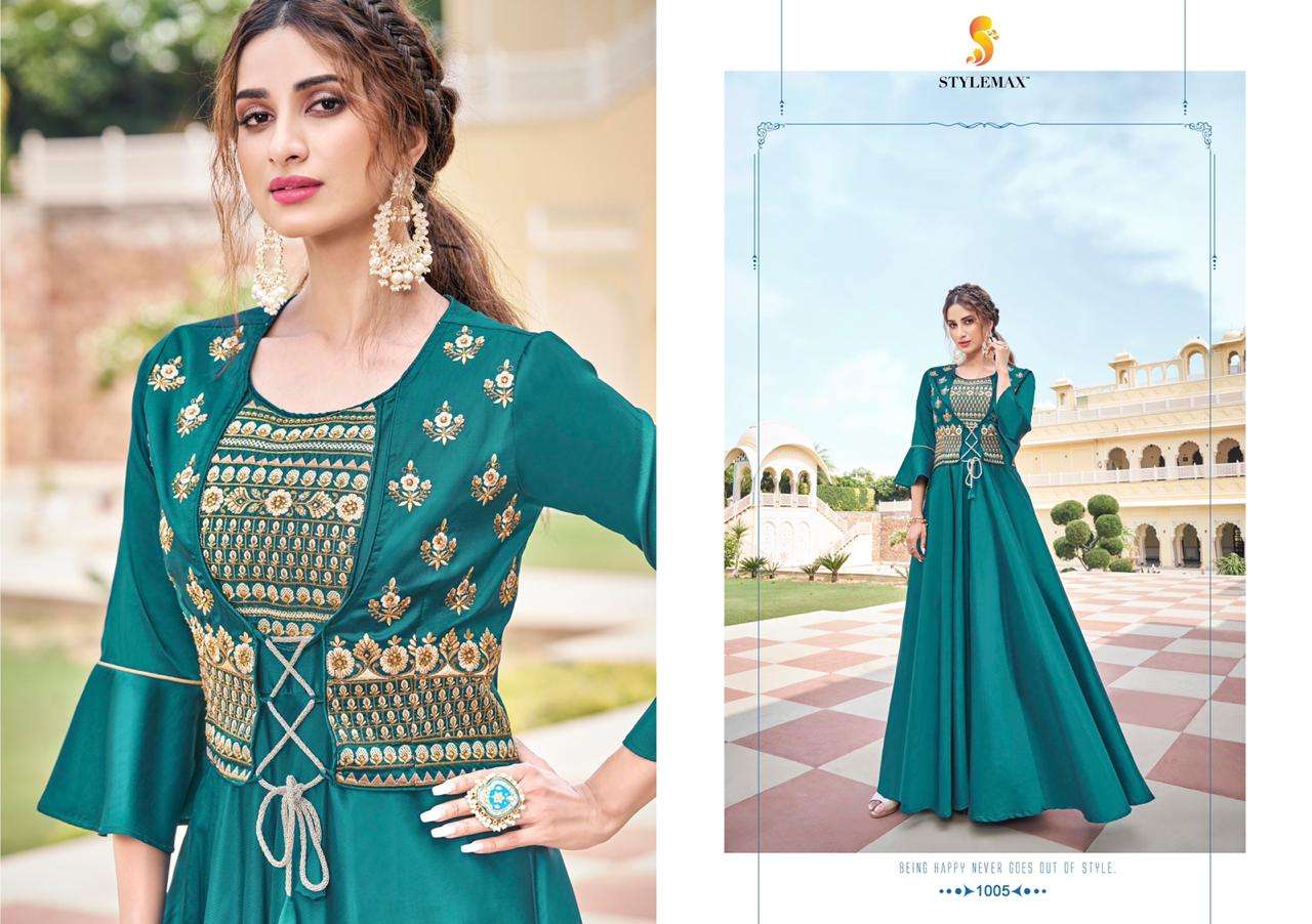 ALMIRAH VOL-5 BY STYLEMAX 1001 TO 1006 SERIES BEAUTIFUL BEAUTIFUL STYLISH FANCY COLORFUL CASUAL WEAR & ETHNIC WEAR READY TO WEAR HEAVY SOFT SILK EMBROIDERED GOWNS AT WHOLESALE PRICE