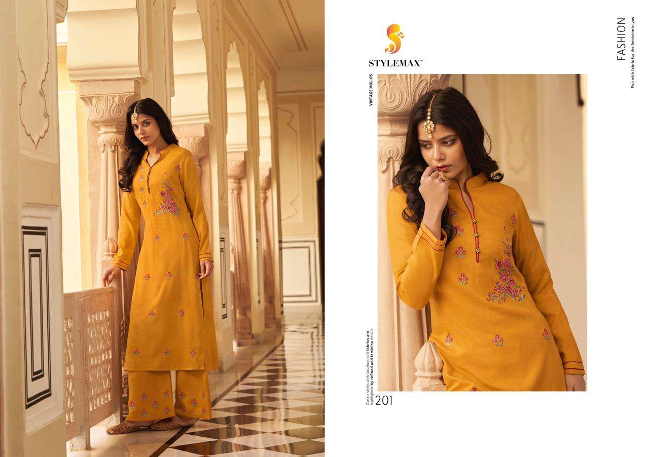 VINTAGE VOL-5 BY STYLEMAX 201 TO 206 SERIES BEAUTIFUL STYLISH FANCY COLORFUL CASUAL WEAR & ETHNIC WEAR & READY TO WEAR TWO TONE SILK KURTIS WITH BOTTOM AT WHOLESALE PRICE