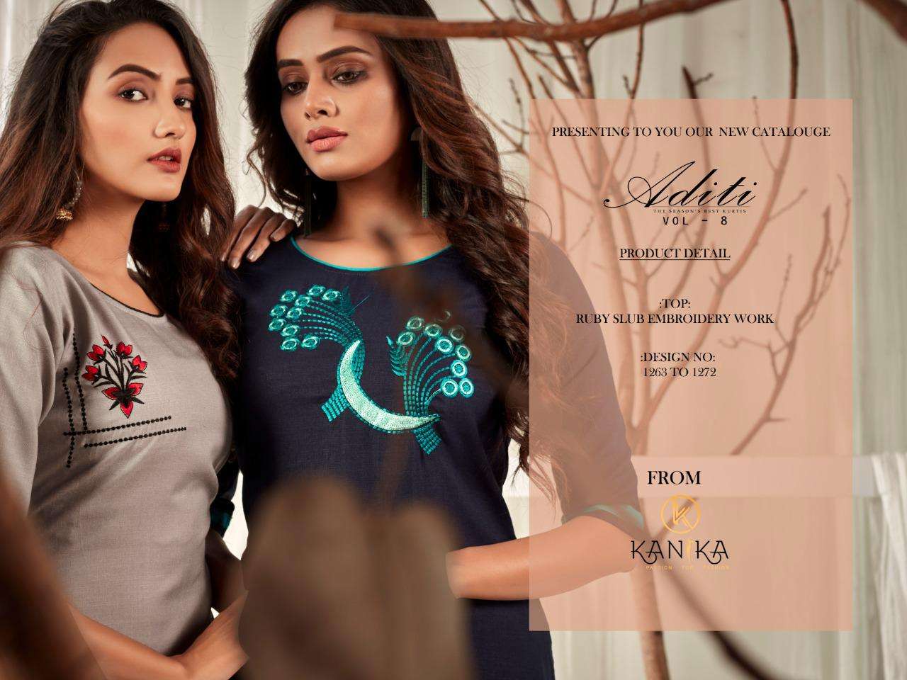 ADITI VOL-8 BY KANIKA 1263 TO 1272 SERIES DESIGNER STYLISH FANCY COLORFUL BEAUTIFUL PARTY WEAR & ETHNIC WEAR COLLECTION RUBY SILK EMBROIDERED KURTIS AT WHOLESALE PRICE