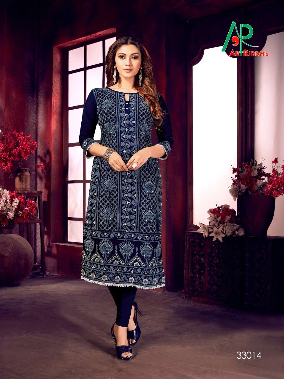 MALL CULTURE VOL-5 BY ART RIDDHS 33013 TO 33020 SERIES DESIGNER STYLISH FANCY COLORFUL BEAUTIFUL PARTY WEAR & ETHNIC WEAR COLLECTION RAYON SLUB LAKHNAVI WORK KURTIS AT WHOLESALE PRICE