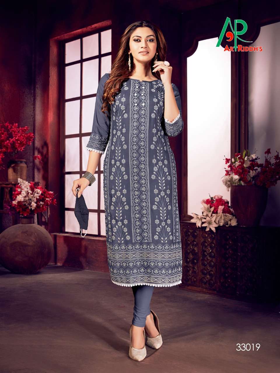 MALL CULTURE VOL-5 BY ART RIDDHS 33013 TO 33020 SERIES DESIGNER STYLISH FANCY COLORFUL BEAUTIFUL PARTY WEAR & ETHNIC WEAR COLLECTION RAYON SLUB LAKHNAVI WORK KURTIS AT WHOLESALE PRICE