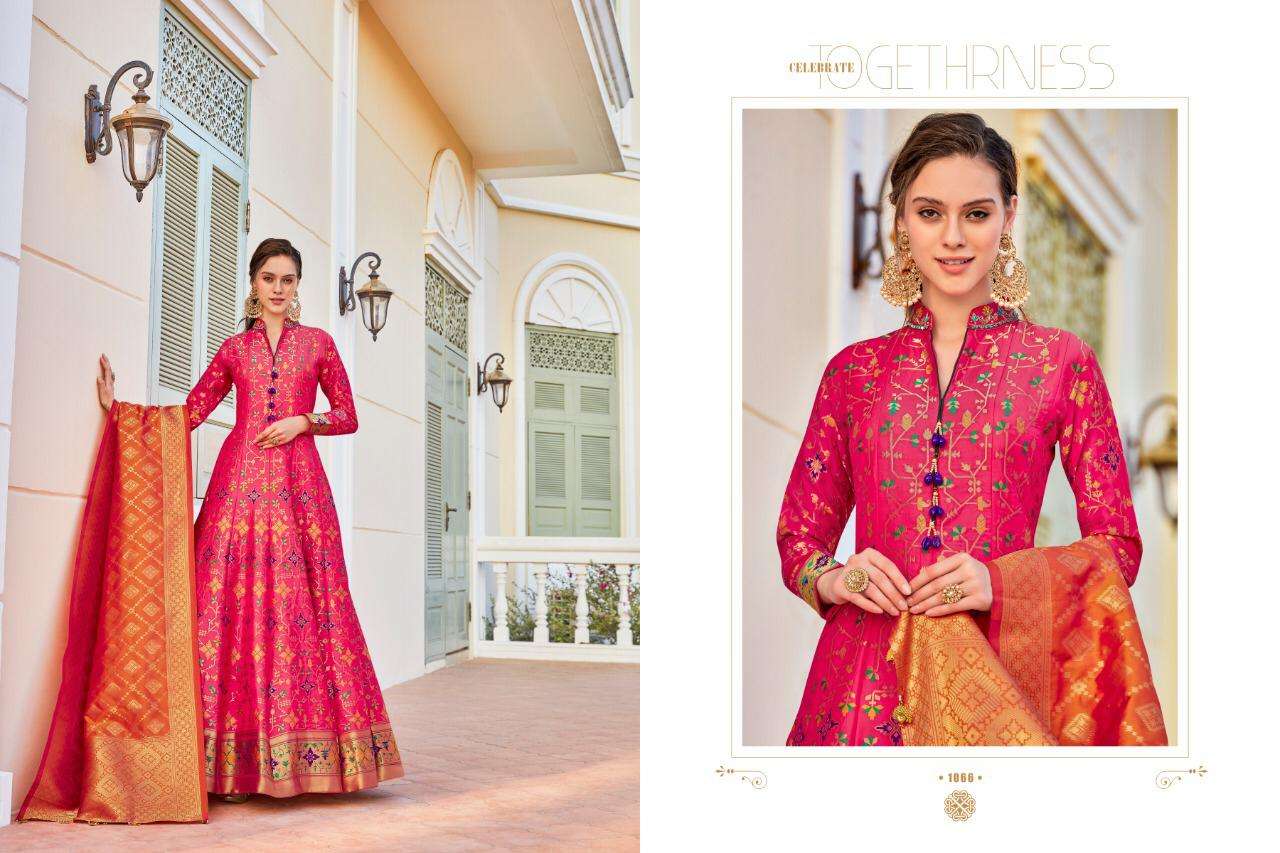SPARSH BY VIRASAT 1064 TO 1067 SERIES DESIGNER BEAUTIFUL STYLISH FANCY COLORFUL PARTY WEAR & OCCASIONAL WEAR JACQUARD GOWNS WITH DUPATTA AT WHOLESALE PRICE