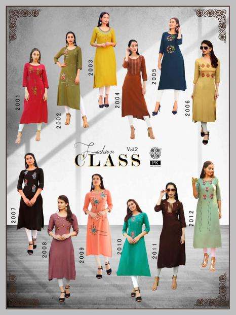 FASHION CLASS VOL-2 BY PK 2001 TO 2012 SERIES BEAUTIFUL COLORFUL STYLISH FANCY PARTY WEAR & ETHNIC WEAR & READY TO WEAR HEAVY RAYON EMBROIDERED KURTIS AT WHOLESALE PRICE